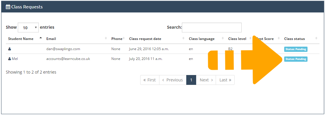 crm class request status button