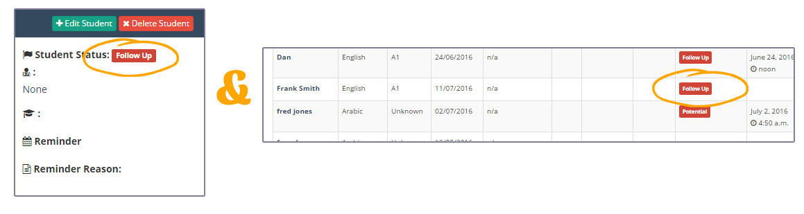 crm student updated status