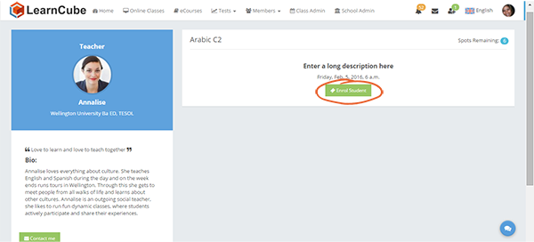 learncube-enrol student button