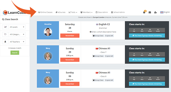 learncube-onlineclassespage